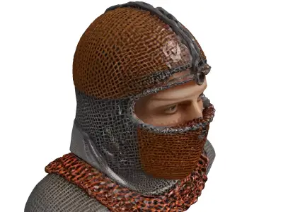 Medieval Chainmail Coif Armor Set 3D model