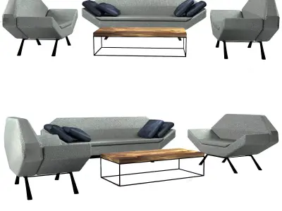 Series 1 sofa set with three chairs and coffee table Free 3D model