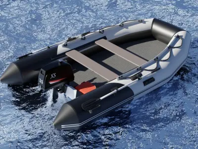 Rubber boat with outboard motor 3D model