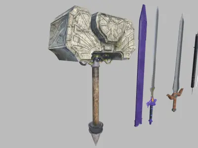 Sword and Hammer Item with PBR Textures Free low-poly 3D model