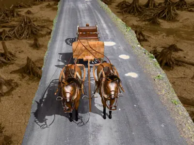 Horse Carriage with Cannon Rigged - Game Ready 3D Model Low-poly 3D model