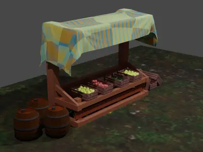 Shop pack in medieval style PBR Low poly game ready Low-poly 3D model