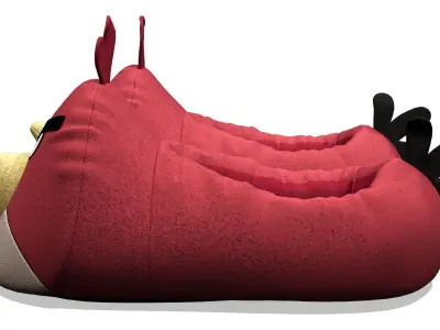 Red Bird Plush Soft Slippers Low-poly 3D model