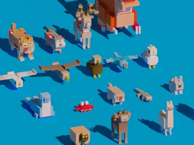 Low Poly Amimals Pack - Cartoon Crossy Road Low-poly 3D model