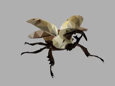 Rhinoceros Bark Beetle Low Polygon Art Insect Low-poly 3D model