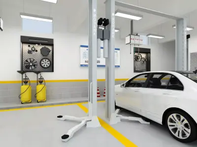 Auto repair shop Low-poly 3D model