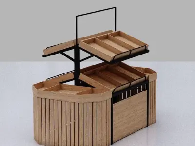 Stall model wooden display case with shelves and drawers Low-poly 3D model