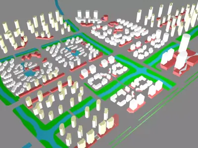 Urban highrise building ancillary building commercial industrial 3D model