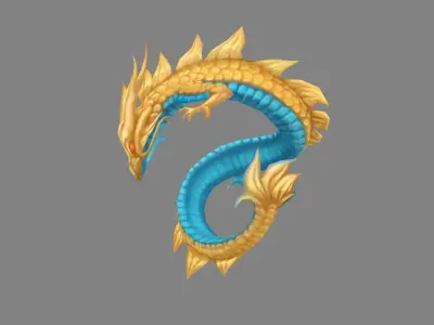 Cartoon little golden dragon Low-poly 3D model