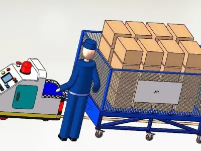 AGV-car man pushing cart with boxes 3D model