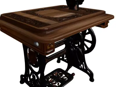 Vintage Sewing Machine Table Furniture 3D model