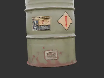 Military Fuel Barrel with Hazard Labels Low-poly 3D model