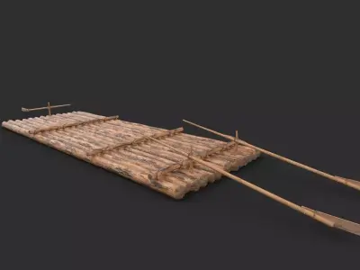 European historic river raft Low-poly 3D model