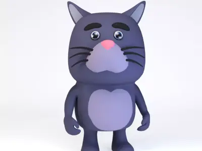 Cartoonish Humanoid Cat Character Low-poly 3D model