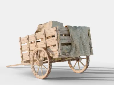 Old Wooden Cart Low-poly 3D model