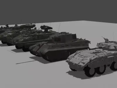 5 Tanks Low-poly 3D model