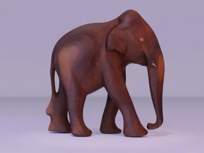 Elephant wood handmade sculpture Low-poly 3D model