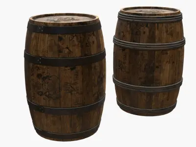 Wooden Barrels Assets 3 Low-poly 3D model