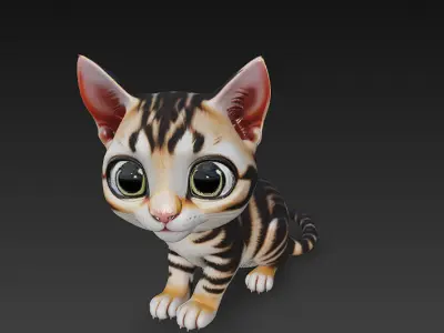 Cat Kitten Realistic 3D Model Basic - Low Poly Realistic Low-poly 3D model