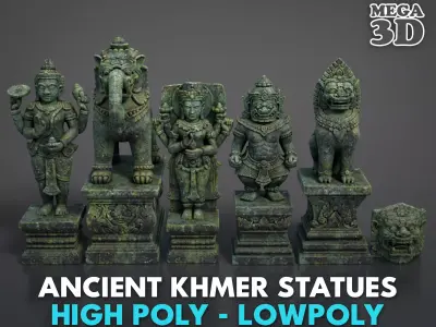 Ancient Khmer Statues Pack B-250523 3D Model Collection
