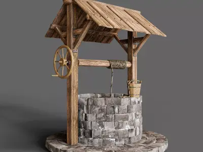 Medieval water well Low-poly 3D model