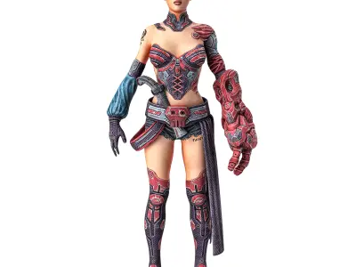 Female Warrior- SKINNED Low-poly 3D model
