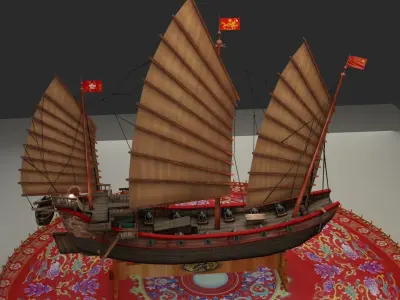 Chinese junk ship Low-poly 3D model