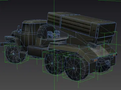 BM-21 military rocket launcher Low-poly 3D model