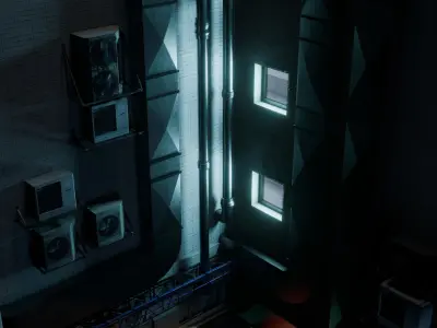 Fish Shop And Garbage Dump Cyberpunk Street Low-poly 3D model