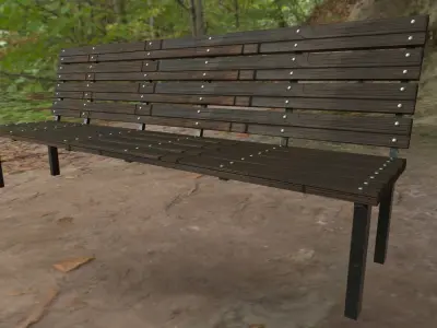 Wooden Bench Low-poly 3D model 9