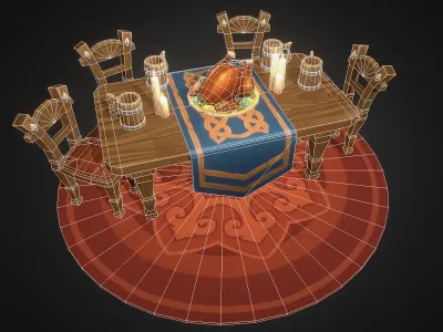 Dinner Table - mediaval furniture set Free low-poly 3D model