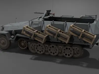 SdKfz Wurfrahmen 251 Half-track multiple rocket launcher Low-poly 3D model