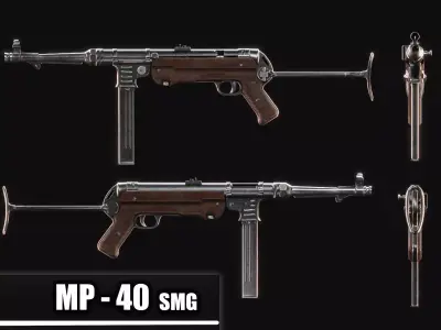 MP 40 - WW2 Submachine Gun - PBR Game Ready Low Poly Free low-poly 3D model