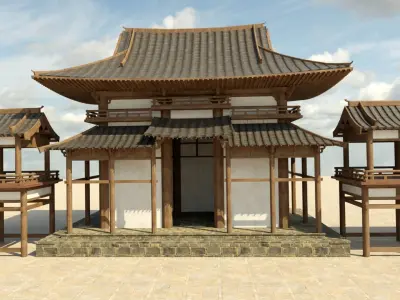 Modular Asian Temple Low-poly 3D model