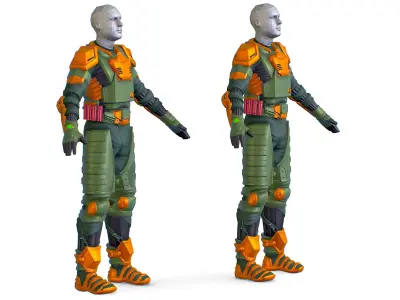 Subdivision 3D Men Military Costume Armor Future 3D Model Low-poly 3D model