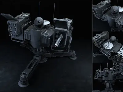 Missile Turret Game Ready PBR Textures Low-poly 3D model