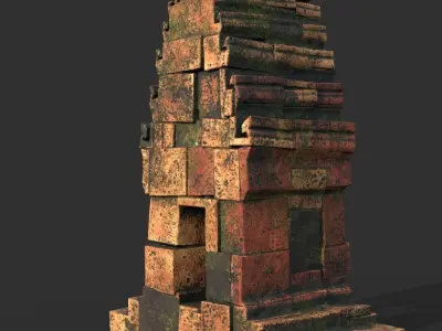 Low poly Mossy Brick Ruin Asia Temple Pack Low-poly 3D model