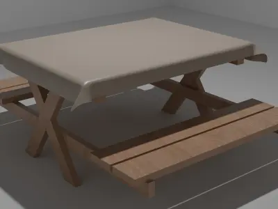 simple wood picnic table 3D model