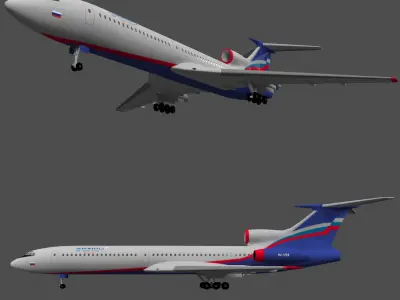 commercial airplane aeroflot tupolev 154 3D model