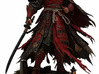 Samurai Crimson Daimyo Samurai 75mm STL Display Miniature 3D print model