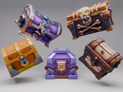 Chest collection fantasy  Low-poly 3D model