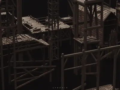 Medieval Wooden Kitbash Collection Low-poly 3D model