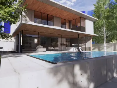 3D Visualization Modern Villa with Pool Low-poly 3D model