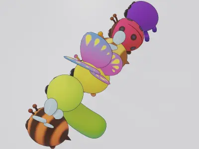 Cute Bug Pack Low-poly 3D model