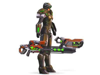 Sci-Fi Woman Cyborg Drone Sniper Female Soldier Low-poly 3D model