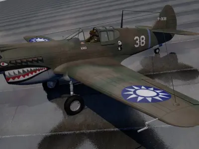 Curtiss P-40B Warhawk 3D model