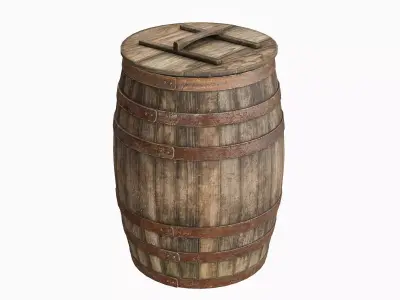 Wooden barrel with lid Low-poly 3D model