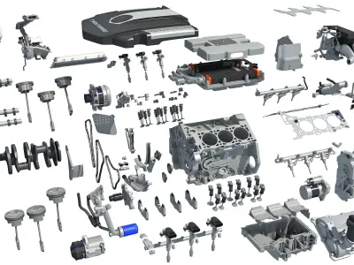 Animated V6 Engine 3D model