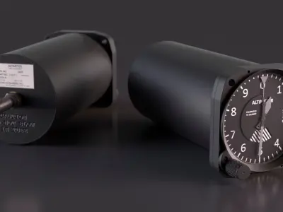 Aircraft Altimeter United Instruments Dial Black Rigged 3D model