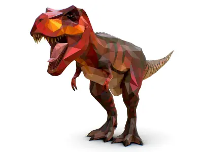 Dinosaur T-Rex Red Lowpoly Art Style Animal Low-poly 3D model